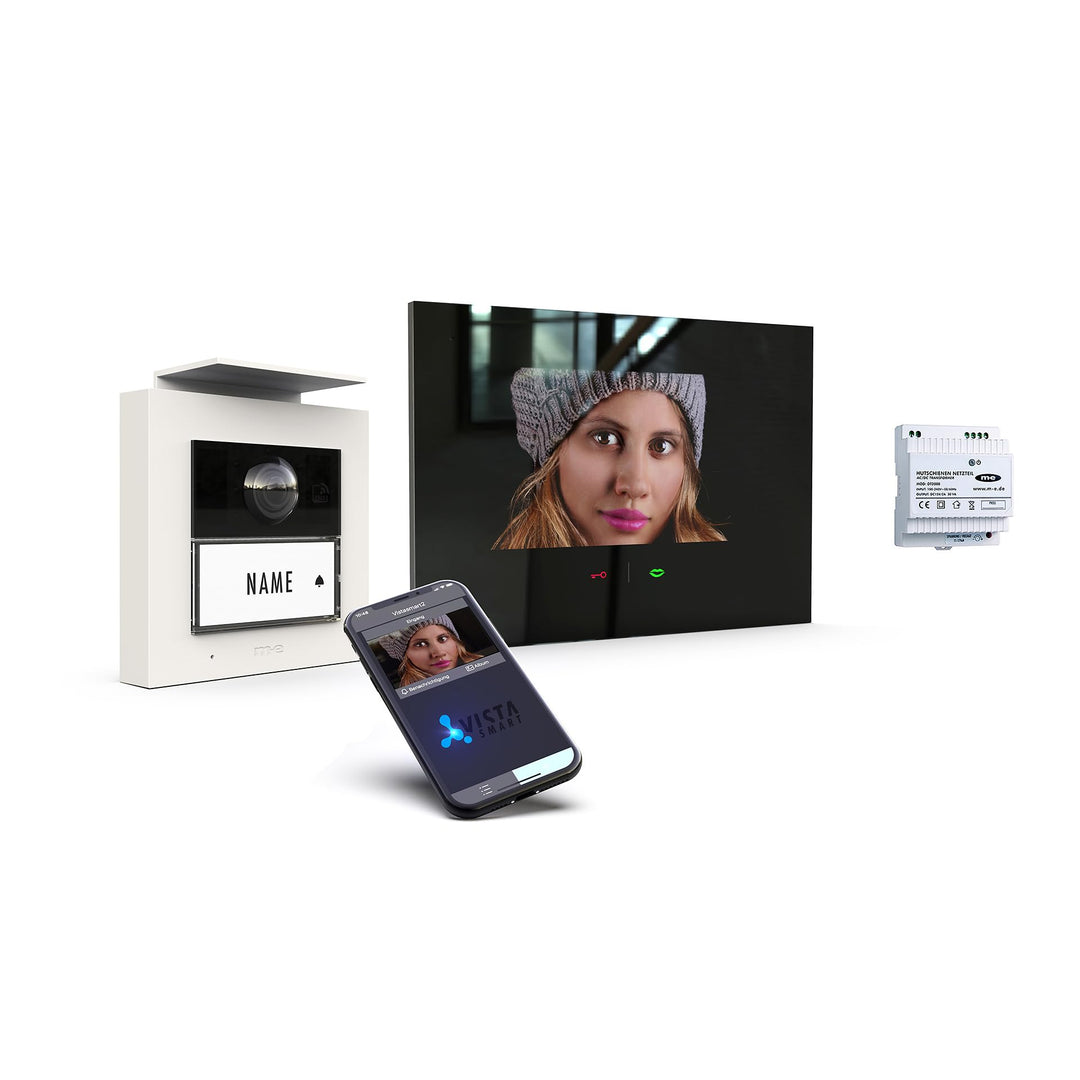 m-e iP Video-Türsprechanlage RFID weiss/schwarz | Aluminium Aussenstation für 1-Familienhaus | 7“ In