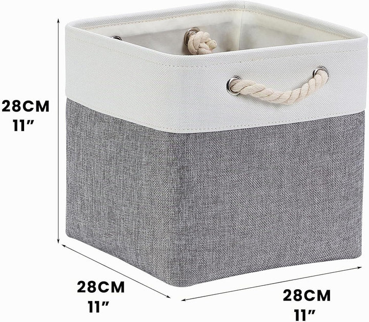 Mangata Aufbewahrungsbox Stoff, aufbewahrungskorb Grau Weiss, Korbe Stoff in Würfel (28x28x28 cm) fü
