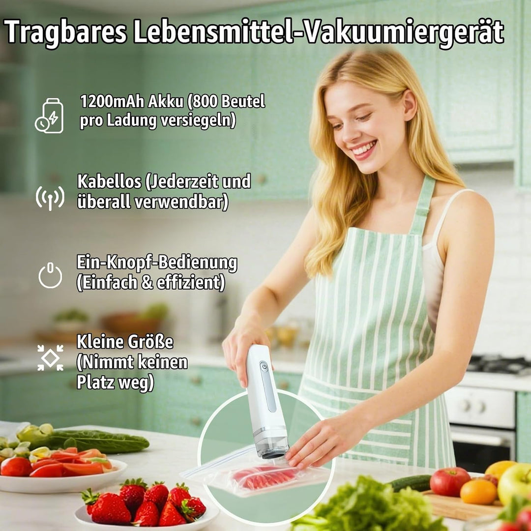 Vakuumierer Handgerät,Safer Kompakter Vakuumierer für Lebensmittel,Tragbares Gerät mit 30 Stück Wied