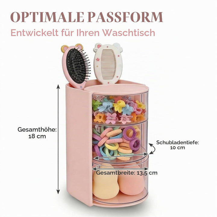 Make Up Organizer, Skincare Organizer mit Haargummi Aufbewahrung, Drehbarer Kosmetik Organizer für S