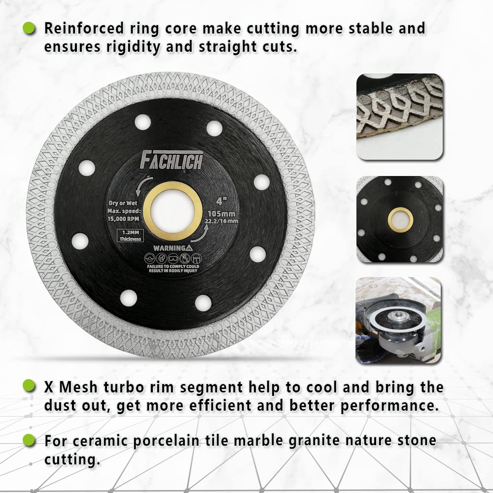 FACHLICH Diamant Trennscheibe 230MM Turbo Mesh Diamantklinge mit X Felgensegment für Hart Keramik Po