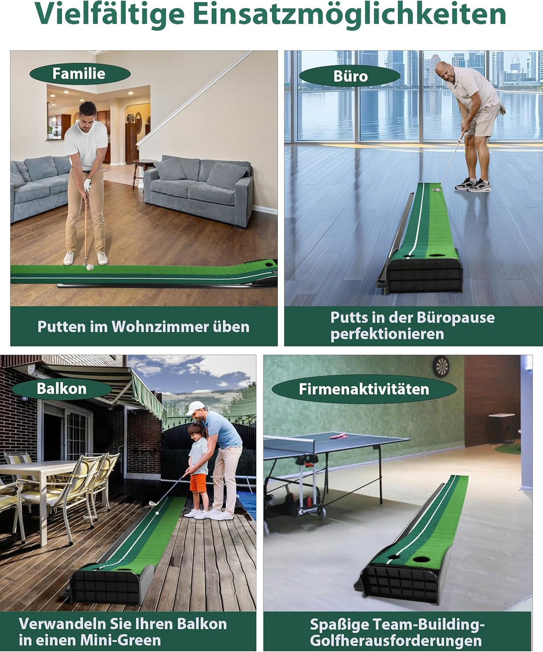 Signstek Golf Putting Matte mit automatischer Ballrückgabe Schwarz - Ohne Bälle, Selbstmontage, Schw