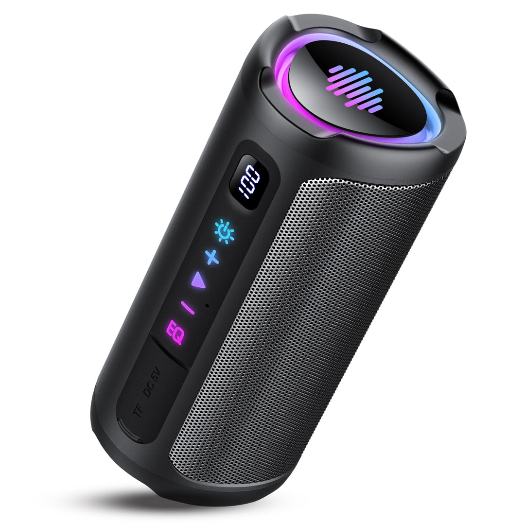 aowoka Bluetooth Lautsprecher mit Licht, 20W tragbare Musikbox, verbesserter Bass, LED-Anzeige, 20 S