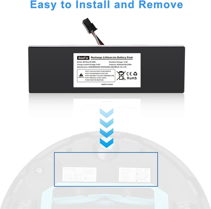6200mAh Ersatzakku für Xiaomi Mop 2S / Mop Pro/Mop P, 14.4V Li-ion Akku STYTJ02YM Batterie Staubsaug