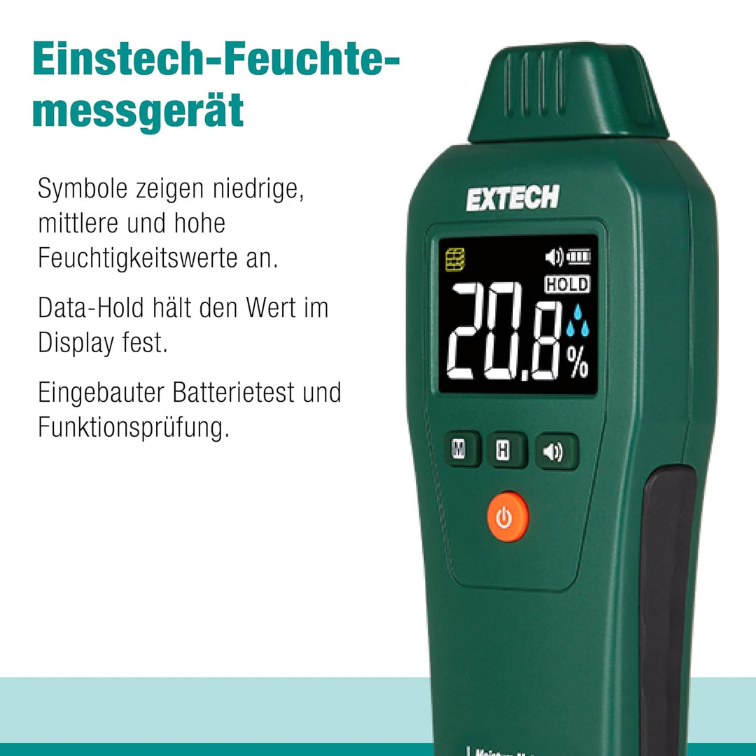 Extech MO50A Kompakter Pin-Feuchtigkeitsmesser, Alarm, LCD | Feuchtigkeit Holz (5-50%) und Baumateri