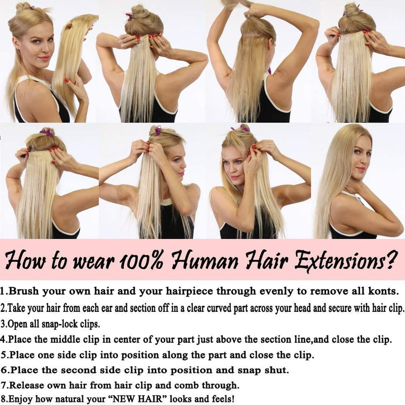 Real Remy Echthaar Extensions Clip In Extensions Echthaar Haarverlängerung 8pcs 18clips 75g-25cm (