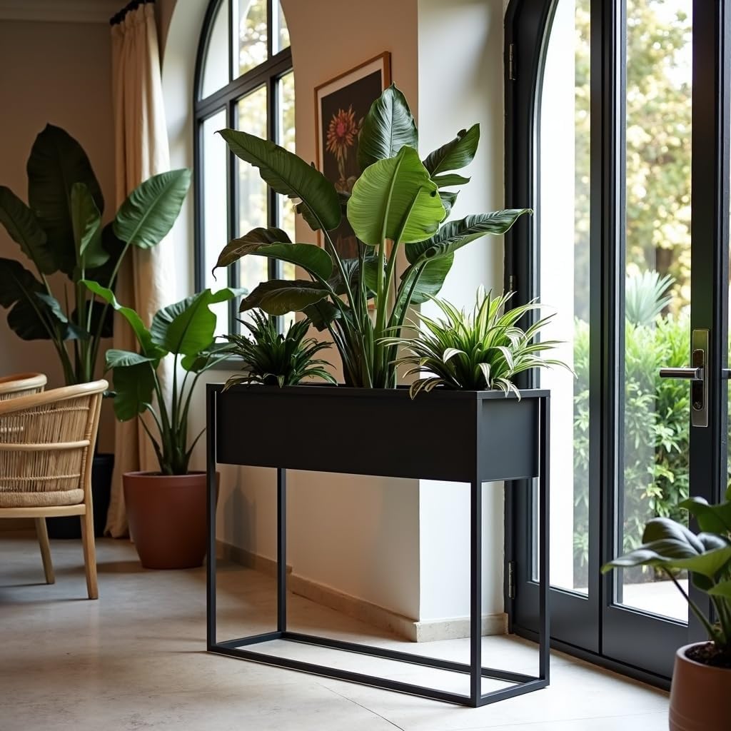 Pflanzenständer Petto - 80x21x60cm - Farbe Schwarz - für Zimmerblumen - Metallregal - Dekorativer Ti