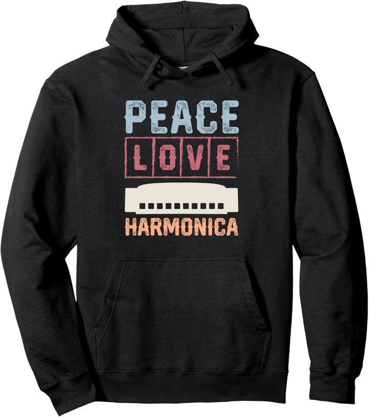 Peace Love Harmonica Pullover Hoodie