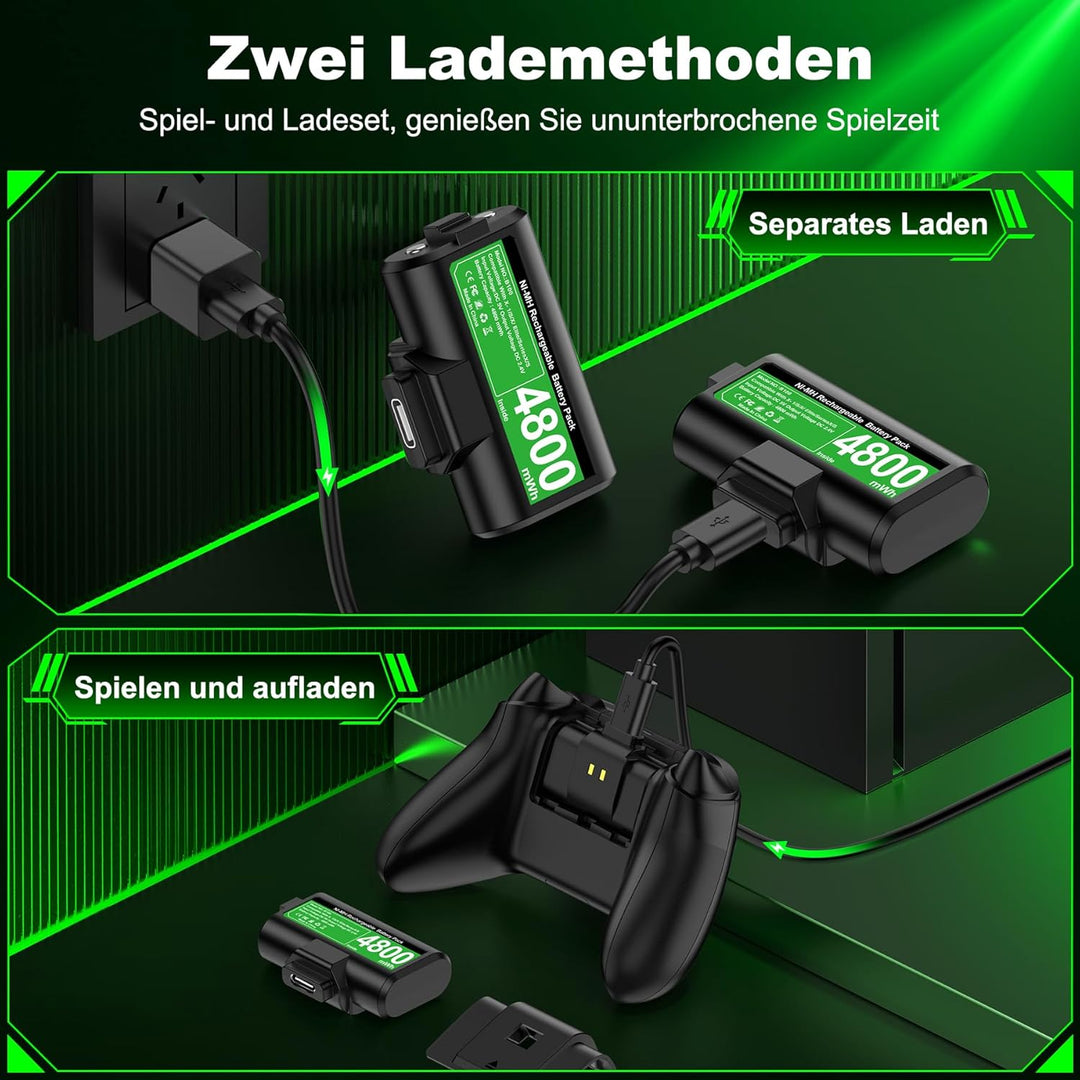 Akku für Xbox Controller, 2 x 3600mWh Wiederaufladbare Akku für Xbox Series X Controller, Akku mit 4
