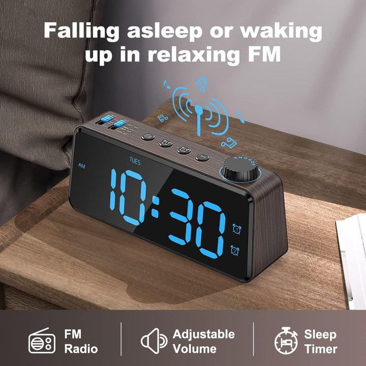 ANJANK Digitaler Radiowecker - 0-100% Dimmbares,Doppelwecker mit Wochentags/Wochenend, USB-Ladegerät
