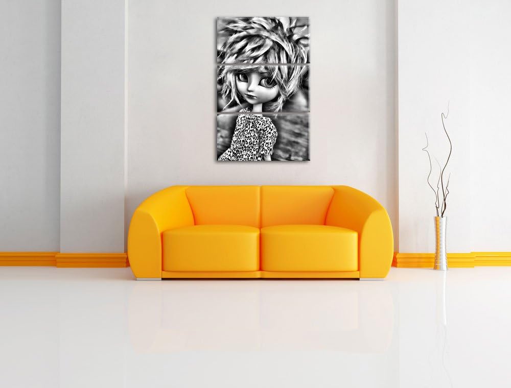 Pixxprint rebellische Pullip-Puppe als Leinwandbild/Grösse: 3 Teilig (120x80) cm/Wandbild/Kunstdruck
