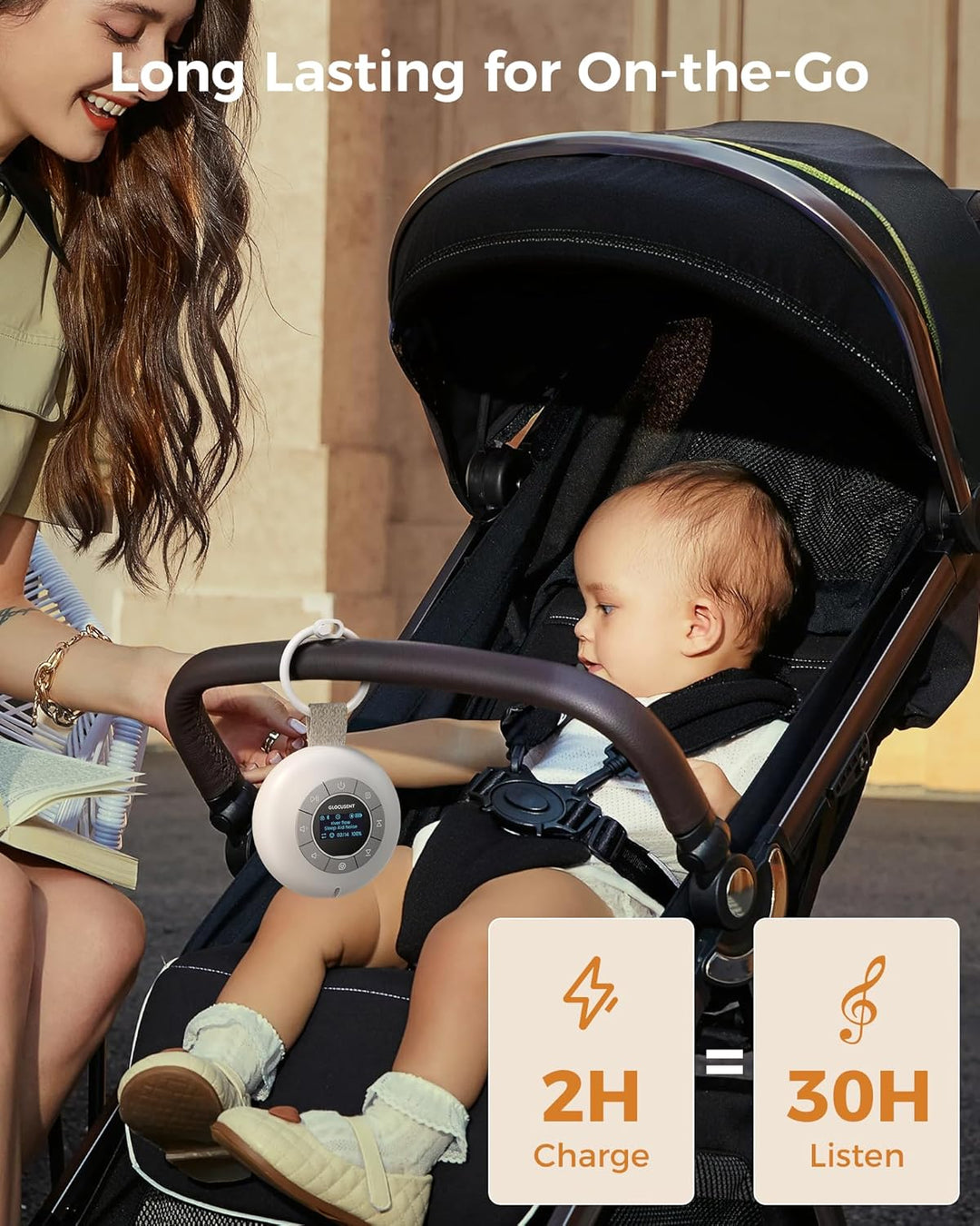 Glocusent Nachttischlampe Baby & White Noise Machine mit 62 Sounds & 9 Farben, Bluetooth, 2000mAh Ak