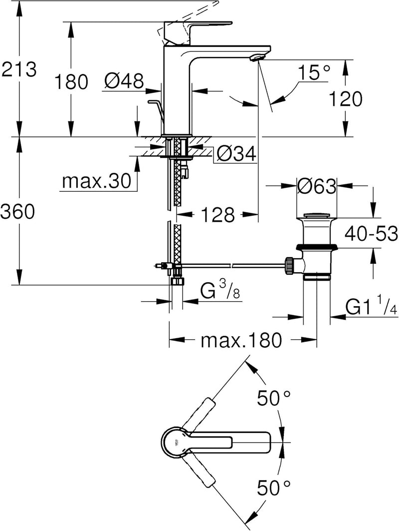 GROHE Lineare - Waschtischarmatur (wassersparend, S-Size, mit Zugstange), chrom, 32114001 Chrom S-Si