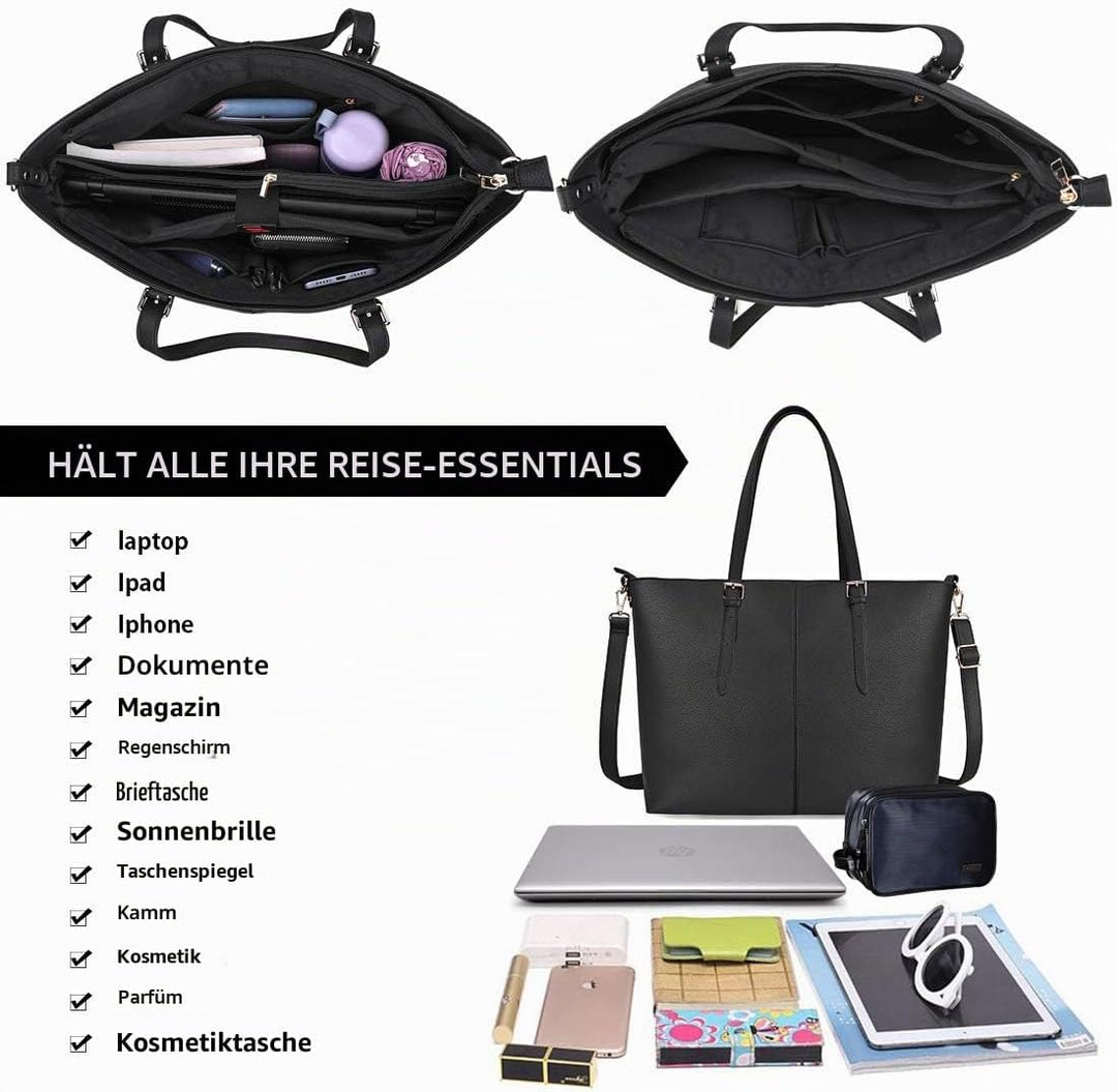 NUBILY Laptop Damen Handtasche 15,6 Zoll Shopper Handtasche Elegant Leder Taschen Grosse Leichte Ele