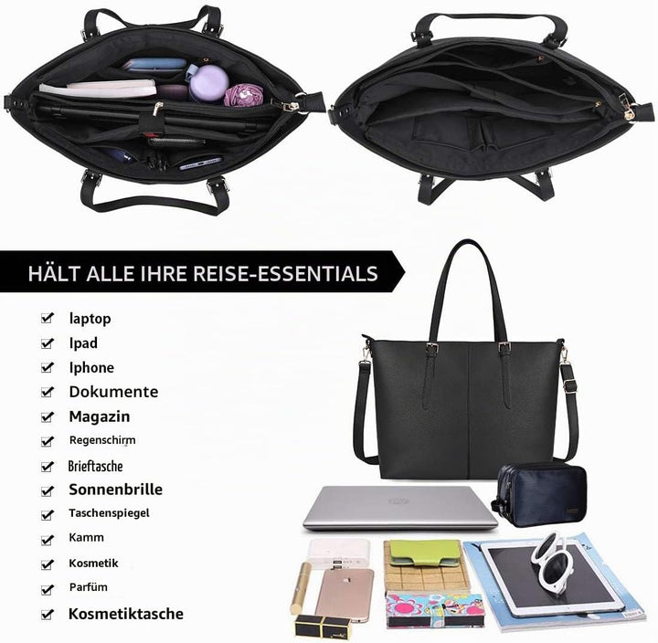 NUBILY Laptop Damen Handtasche 15,6 Zoll Shopper Handtasche Elegant Leder Taschen Grosse Leichte Ele