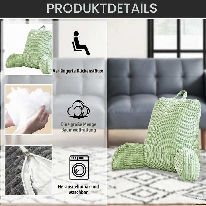 Lesekissen für Bett Und Sofa,Rückenstützkissen Lesekissen mit Armlehne, Erwachsenensofa mit Rückenle
