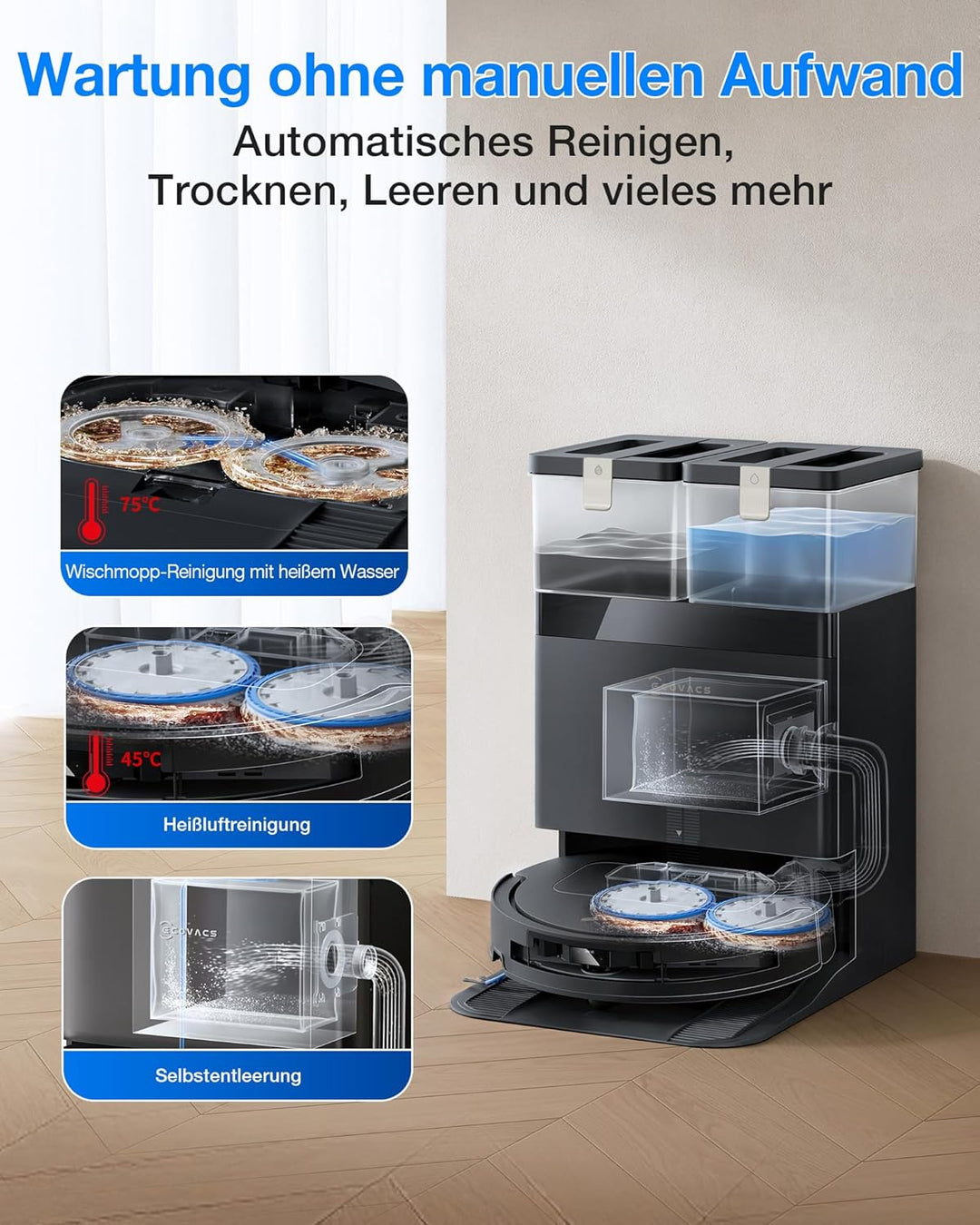 ECOVACS DEEBOT T50 Omni Gen3 Saugroboter mit Wischfunktion, 25.000 Pa, ZeroTangle 3.0, AIVI 3D 2.0,