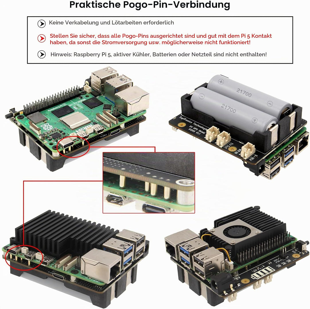 Geekworm X1205 UPS HAT Shield for Raspberry Pi 5, Max 5.1V 6A Output | Wide 9-18V Input, Auto Power
