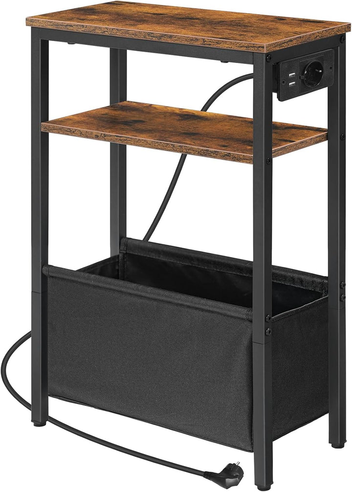 HOOBRO Beistelltisch mit Ladestation, Nachttisch mit Stauraum, Sofatisch mit Steckdose und USB-Ansch