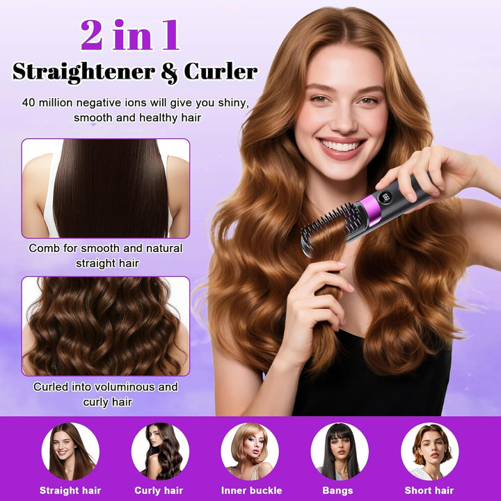 Glättbürste Kabellos, Haarbürste Elektrisch Stylingbürste für Kurze Langes Haare Damen, Haarglätter