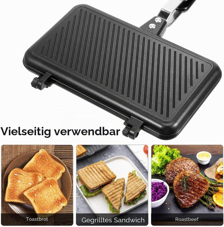 Healvian Doppelseitige Sandwich Bratpfanne 14X9.5 Zoll Antihaftbeschichtet Mit Ergonomischem Griff F