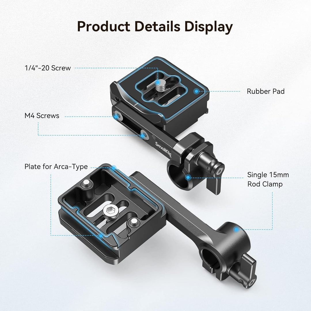 SMALLRIG Quick Release Plate Schnellwechselplatte für Arca-Typ mit 15mm Stangenklemme, Kompatibel mi