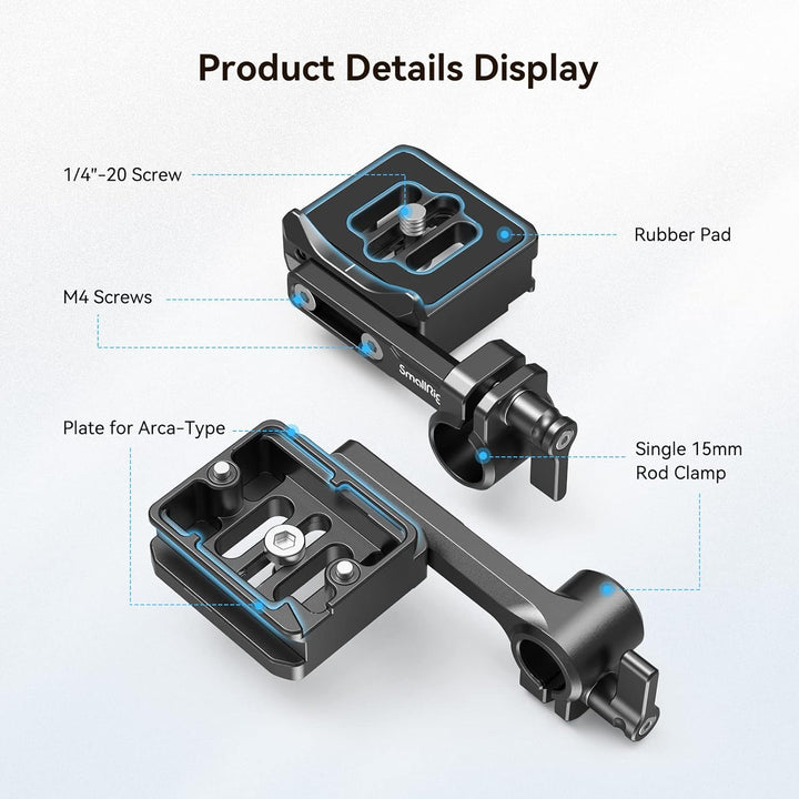 SMALLRIG Quick Release Plate Schnellwechselplatte für Arca-Typ mit 15mm Stangenklemme, Kompatibel mi