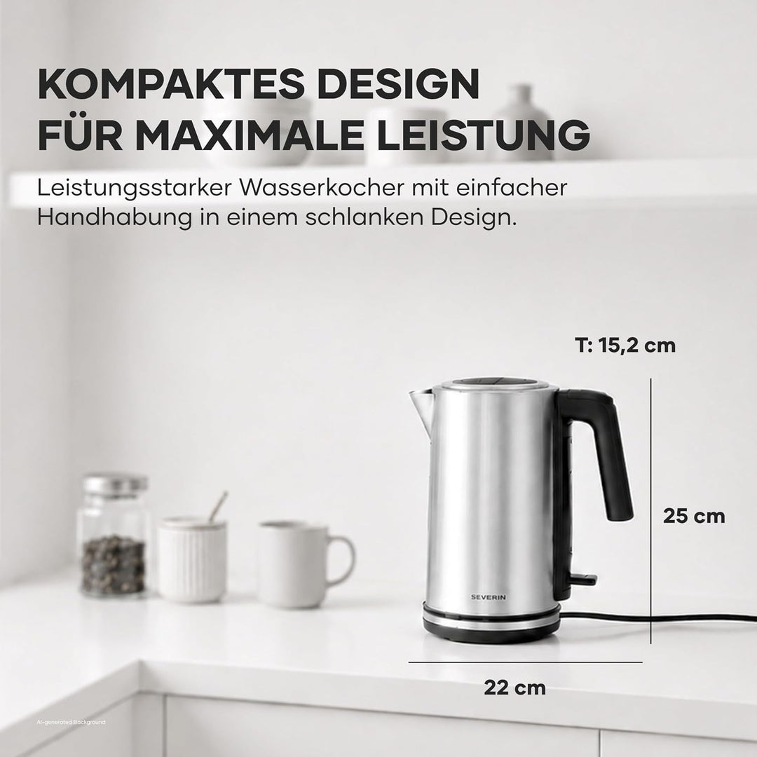 Severin Wasserkocher, Edelstahl, 1,7L, mit herausnehmbarem Kalkfilter, Leuchtanzeige, 360°-Basis, au