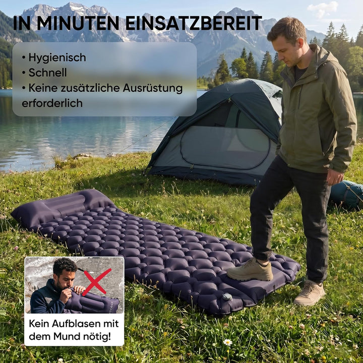 EVOCAMP Isomatte selbstaufblasend Ultraleicht, Camping Matratze, 195x60, mit integrierter Fusspumpe