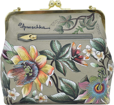 Anuschka Women's Frame Crossbody Tasche aus Echtleder, handbemalt, mittlere Grösse mit Rahmen Floral