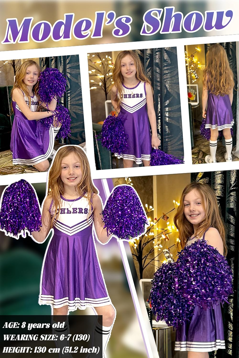 LOLANTA Cheerleader Kostüm Kinder, Cheerleadering Outfit Mädchen mit Pompons(5-6 Jahre,lila,Tag 120)