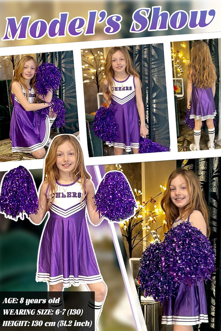 LOLANTA Cheerleader Kostüm Kinder, Cheerleadering Outfit Mädchen mit Pompons(5-6 Jahre,lila,Tag 120)