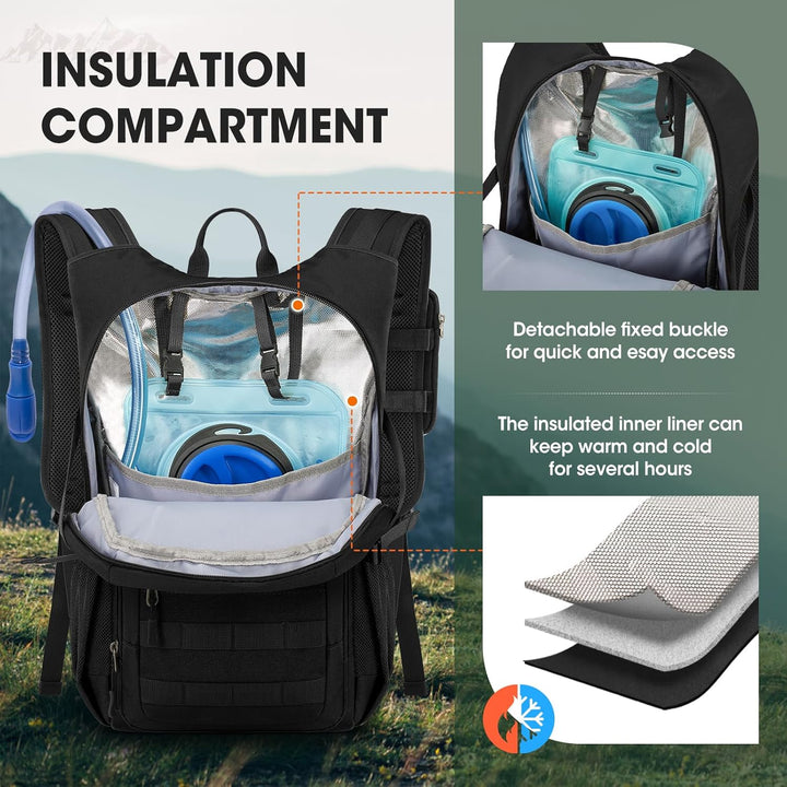 RAINSMORE Wanderrucksack 18L mit 2L Blase & Regenschutz | Leichter Trinkrucksack für Laufen, Radfahr