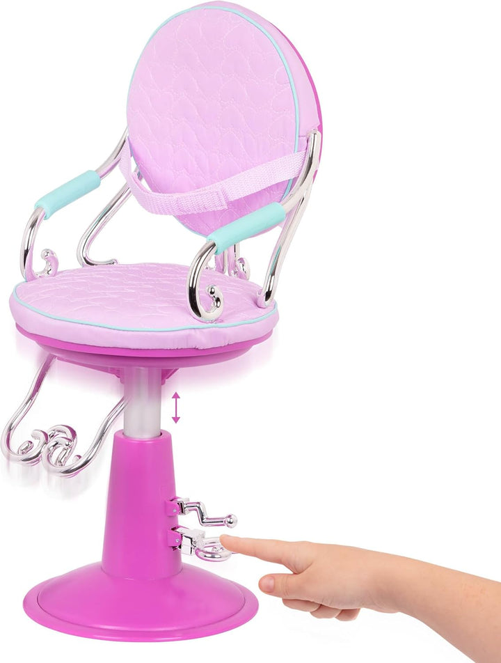 Our Generation - Sitting Pretty Salon Stuhl - Verstellbarer Salonstuhl Spielset - Haartrockner & Sty