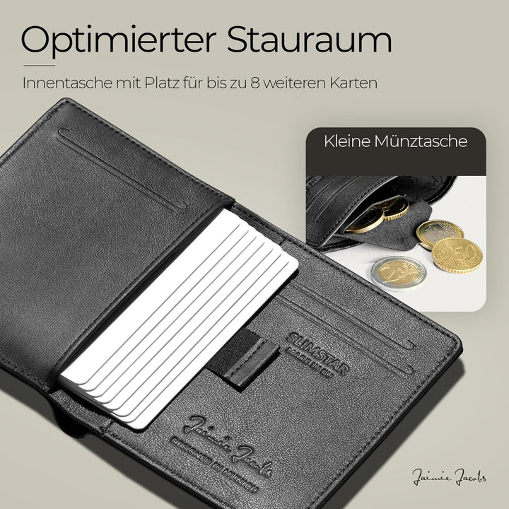 Jaimie Jacobs Slimstar Geldbörse mit Gravur Echtleder Geldbeutel (Schwarz), Schwarz