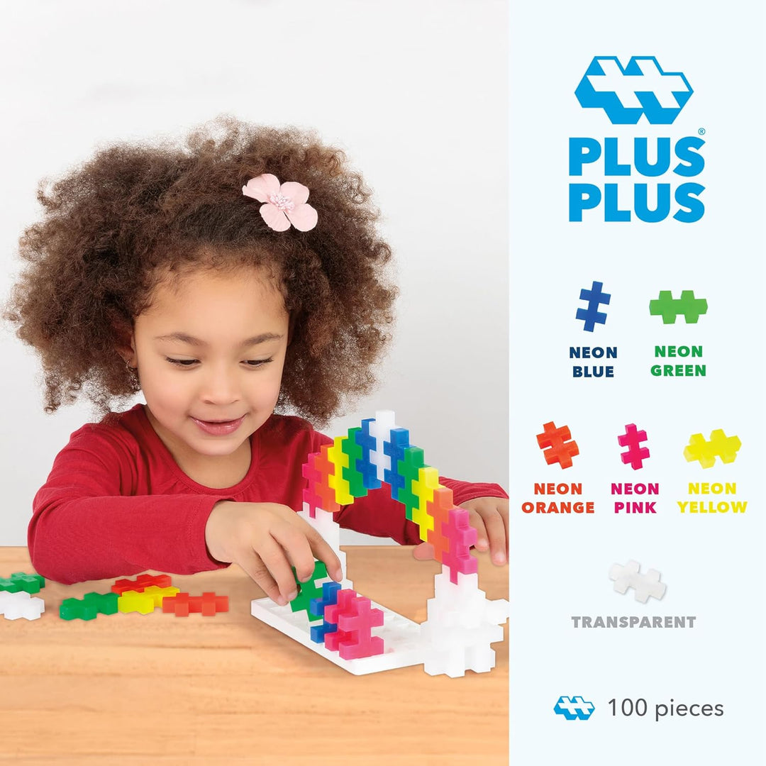 Plus-Plus 9603411 Kreativ-Bausteine, Big Neon Set, Geniales Konstruktionsspielzeug, 100 Teile
