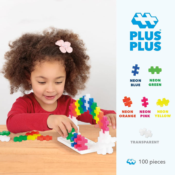 Plus-Plus 9603411 Kreativ-Bausteine, Big Neon Set, Geniales Konstruktionsspielzeug, 100 Teile