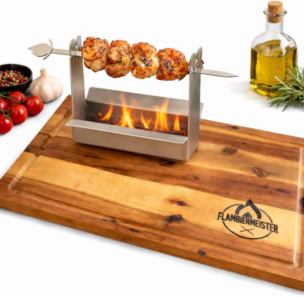 Flambier Tischgrill mit Tranchierbrett, BBQ, Tragbarer Grill, Minigrill, indoor