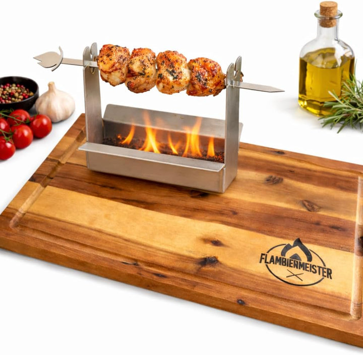 Flambier Tischgrill mit Tranchierbrett, BBQ, Tragbarer Grill, Minigrill, indoor