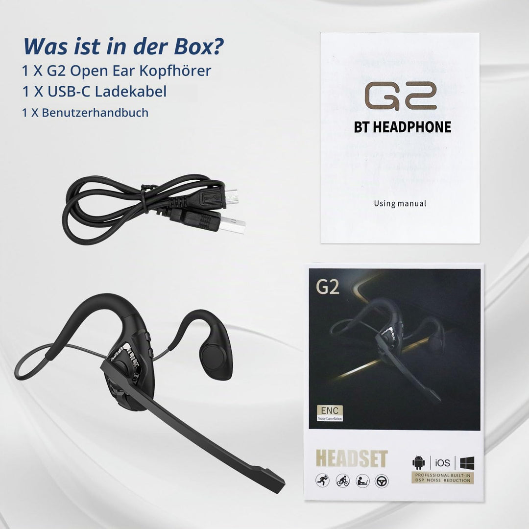 BANIGIPA Bluetooth-Headset mit Boom-Mikrofon, Kopfhörer mit offenem Ohr und Mikrofon mit Geräuschunt