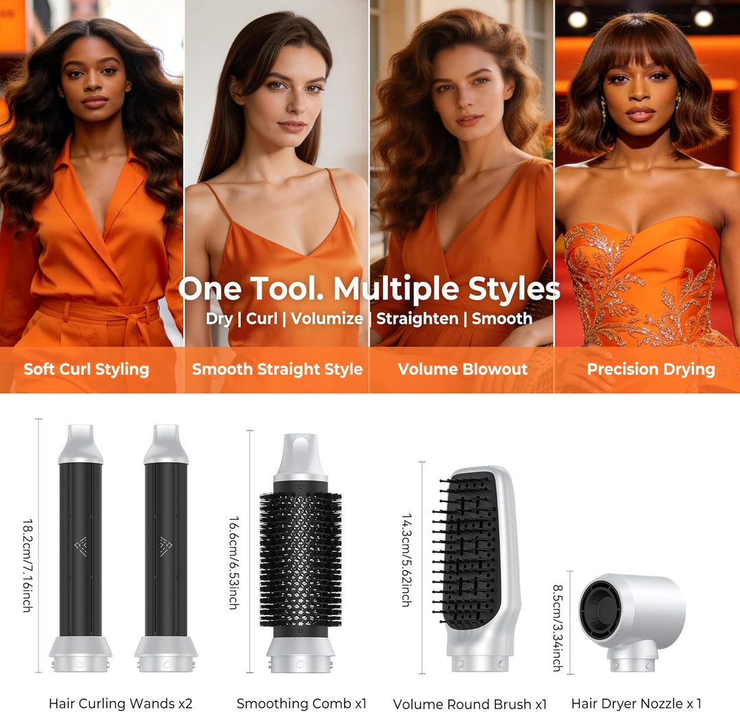 Hairstyler 5 in 1, Haarstyler Hair Styler Set 1000W Multistyler Haare mit Ionen Haartrockner Rundbür
