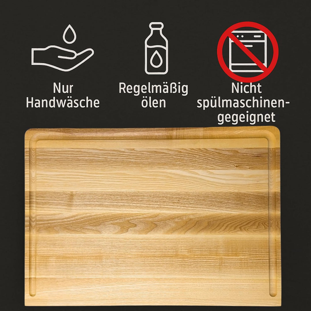INNOVAHOME Backbrett Esche 50x35 cm - Profi Nudelbrett Knetbrett Holzbrett | Anschlagkante Stopperfu