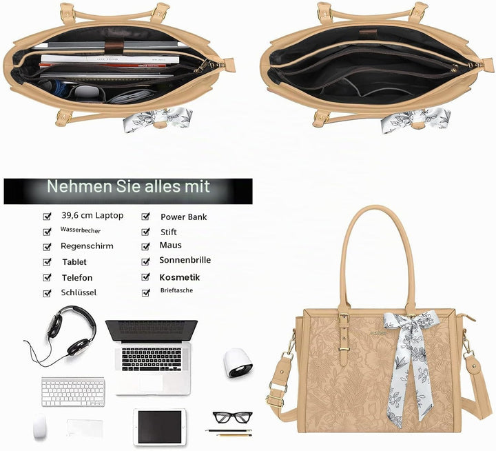 MOSISO Laptoptasche Damen, 15,6-16 Zoll PU Lehrertasche Handtasche Kompatibel mit MacBook HP Dell As