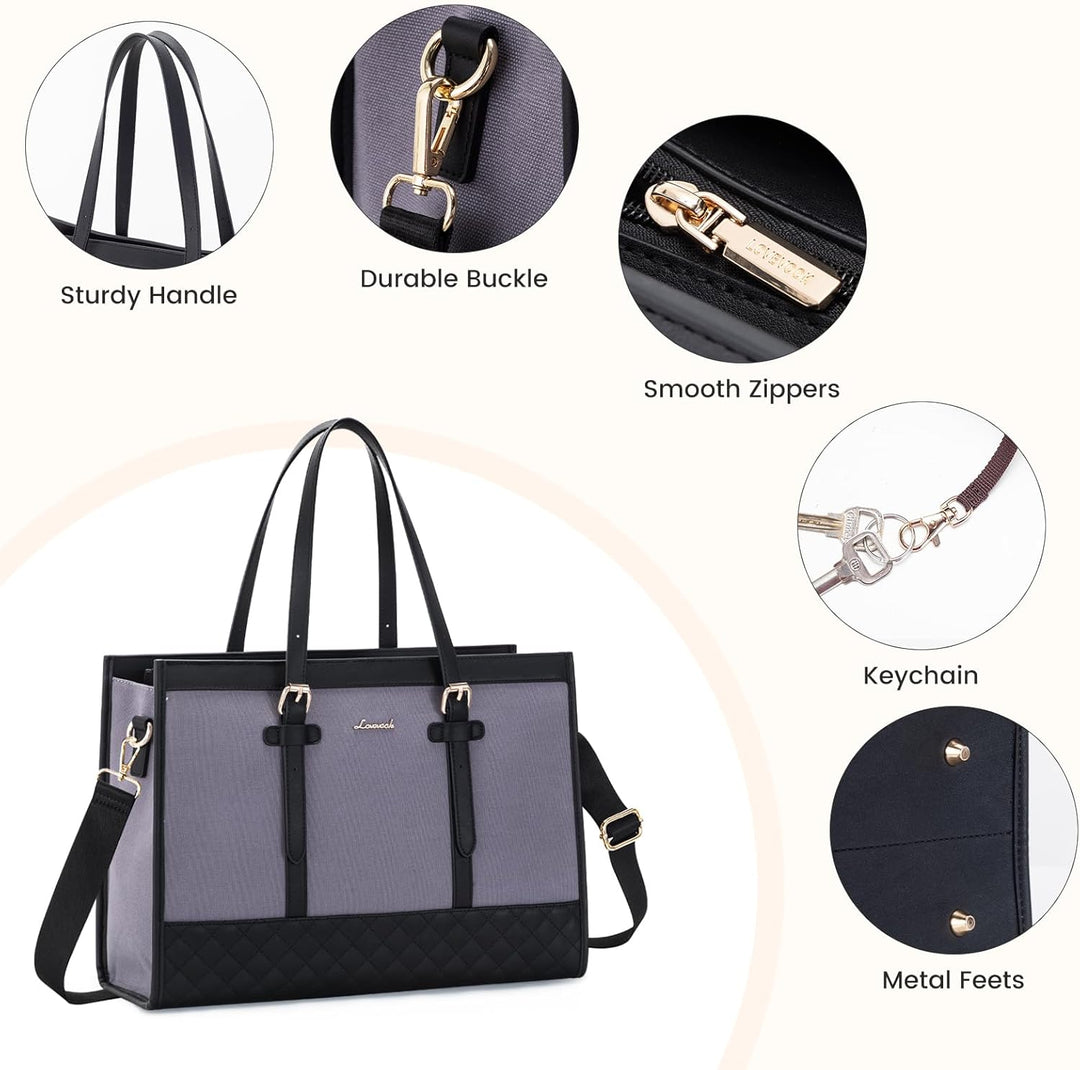 LOVEVOOK Handtasche Damen aus Leder & Canvas, Laptoptasche 15,6 Zoll, Lehrertasche Aktentasche gross