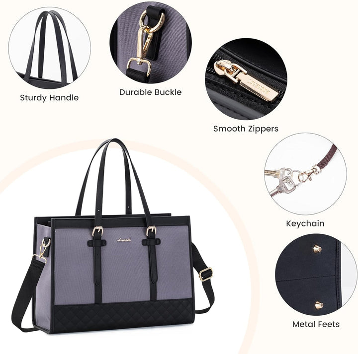 LOVEVOOK Handtasche Damen aus Leder & Canvas, Laptoptasche 15,6 Zoll, Lehrertasche Aktentasche gross