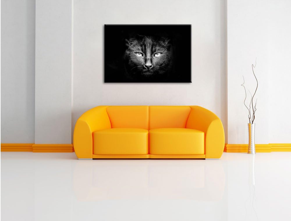 Pixxprint Dark schwarzes Katzengesicht als Leinwandbild/Grösse: 100x70 cm/Wandbild/Kunstdruck/fertig