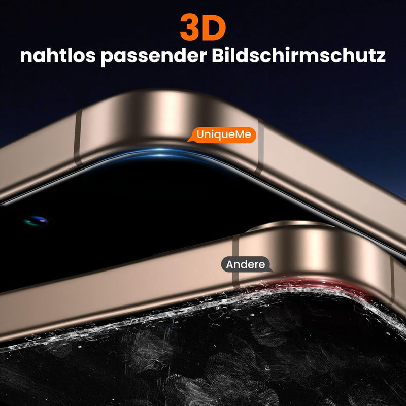 UniqueMe für iPhone 16 Pro für Panzerglas - [Full Screen Displayschutz] Schutzfolie für iPhone 16 Pr