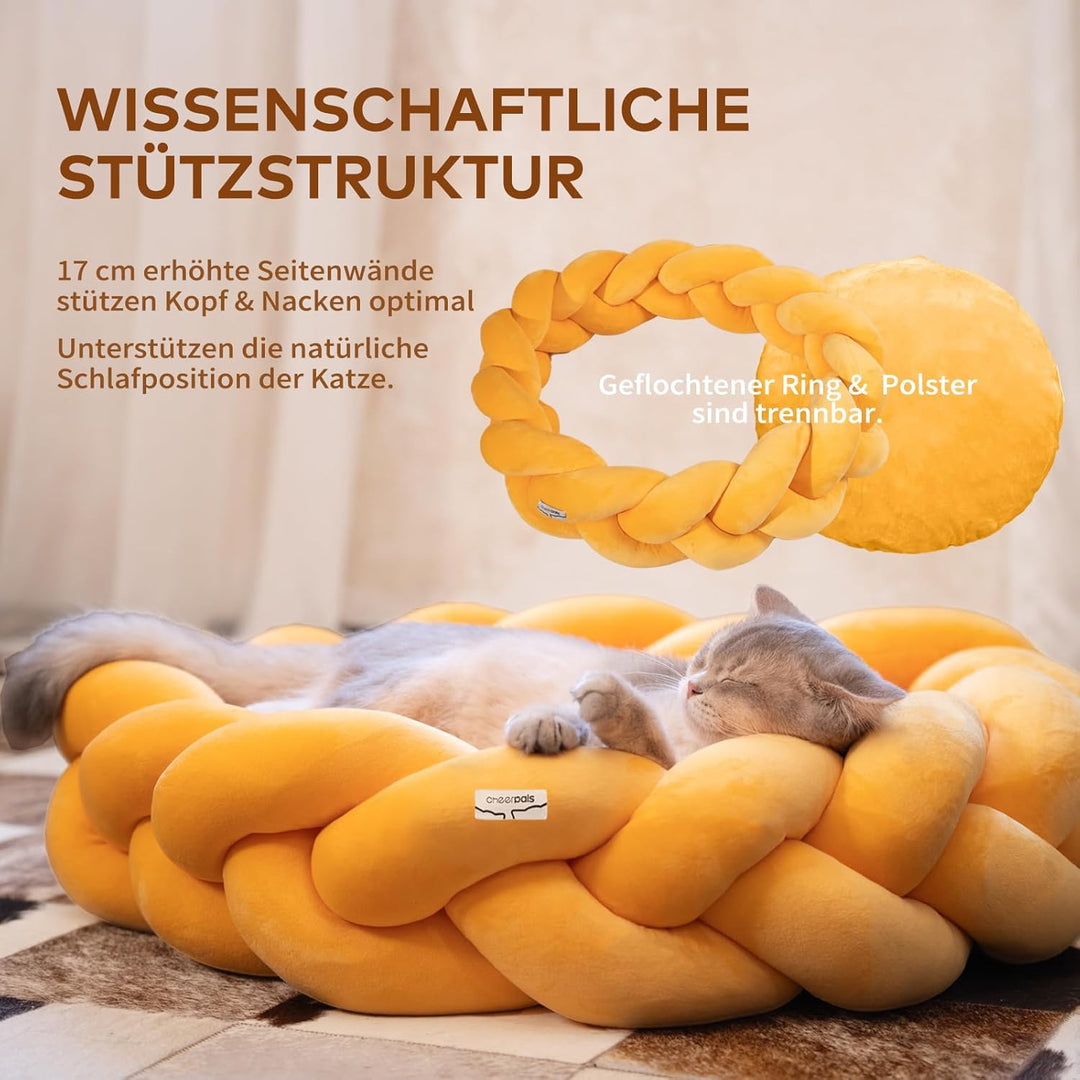 CheerPals Grosses Katzenbett 60cm, Waschbar Geflochtenes Kuschelhöhle, Hundebett mit Hochelastischer