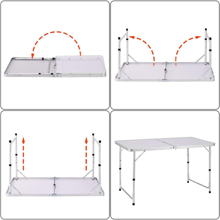 BAKAJI Campingtisch für Picknick mit Verstellbarer Höhe, Gestell aus Aluminium, zusammenklappbares S