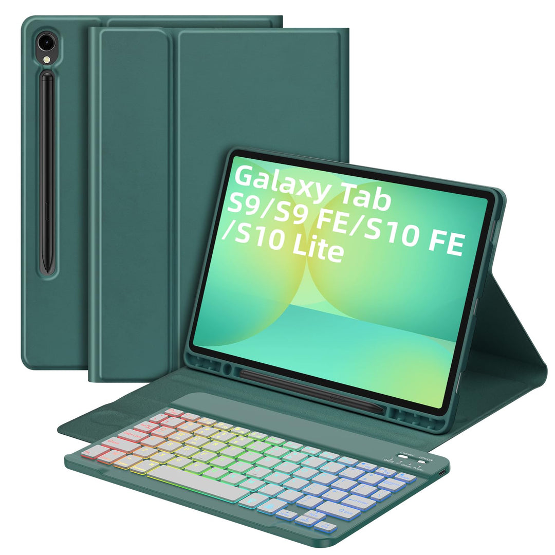 Bettdow für Samsung Galaxy Tab S9 FE 2023 Tastatur Hülle, QWERTZ Layout Abnehmbarer Beleuchtete Tast